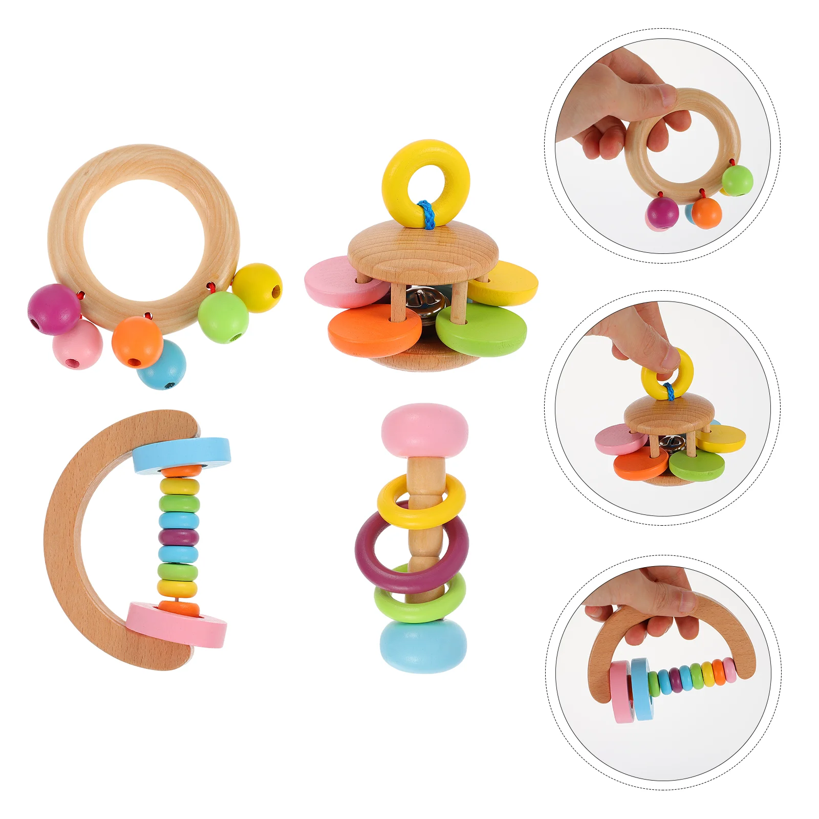 

Wooden Toy Hand Baby Toys Grasping Teething Bell Ring Toddler Jingle Rolling Infant Teether Newborn Molar Plaything Puzzle Early