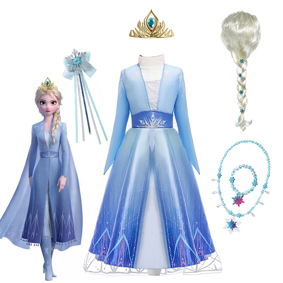 

Disney Princess Elsa Cosplay Crown Dress Set for Girl Kids Fancy Clothing Frozen White Dress Party Birthday Elsa Accessories