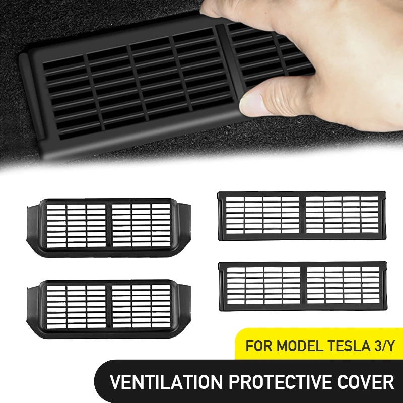 ABS Air Outlet Accessories Hollow Out Design 2Pcs Tesla Car Under-Seat Vent Protection Cover For Model 3/Y Easy to Install