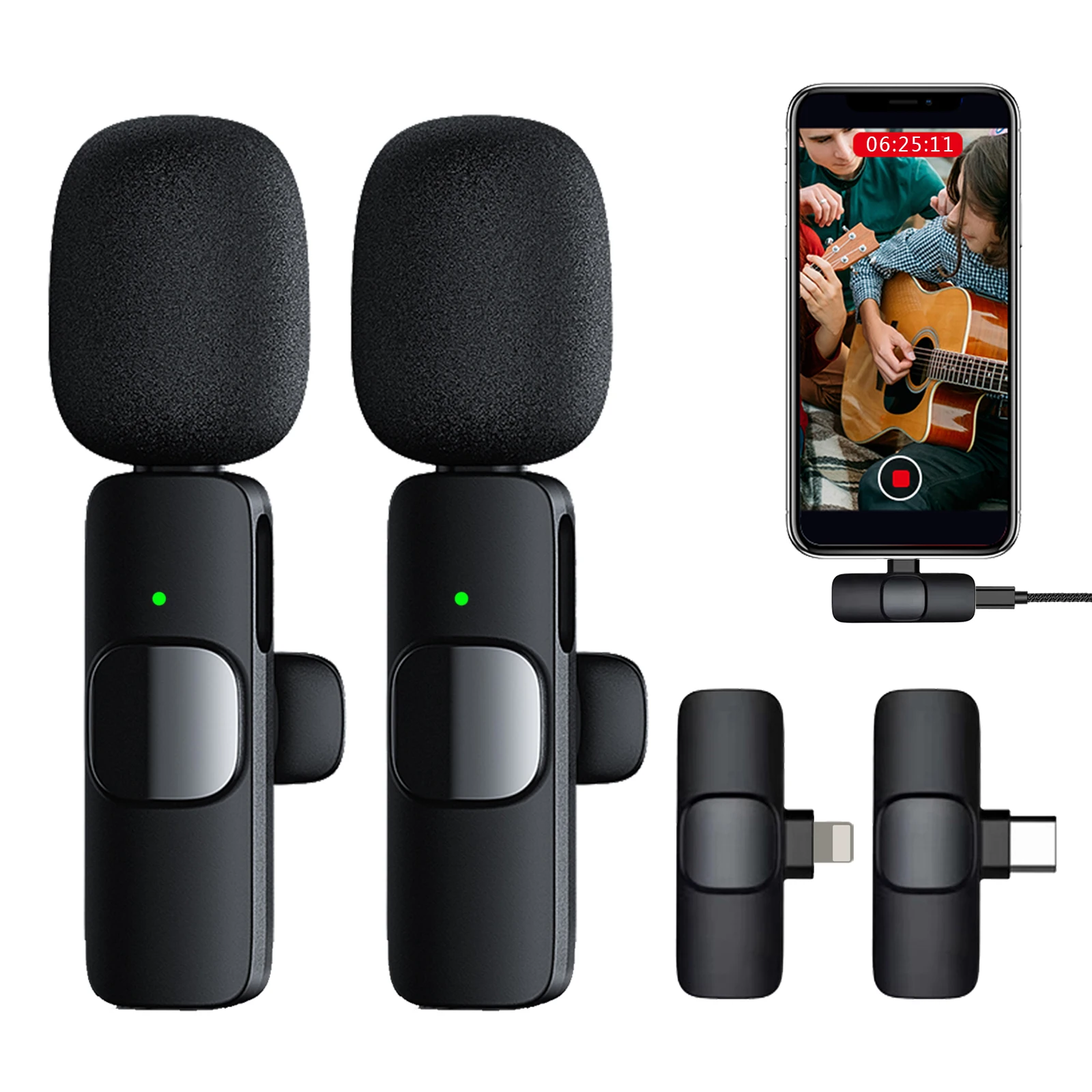 

Беспроводной петличный микрофон с шумоподавлением, портативный мини-микрофон для записи аудио и видео для IPhone, IOS, телефонов, прямых трансля...