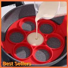 Silicone jinao multi-shape 7-hole non-stick baking mold food-grade handle fried eggs pancake mold home cooking kitchen gadgets