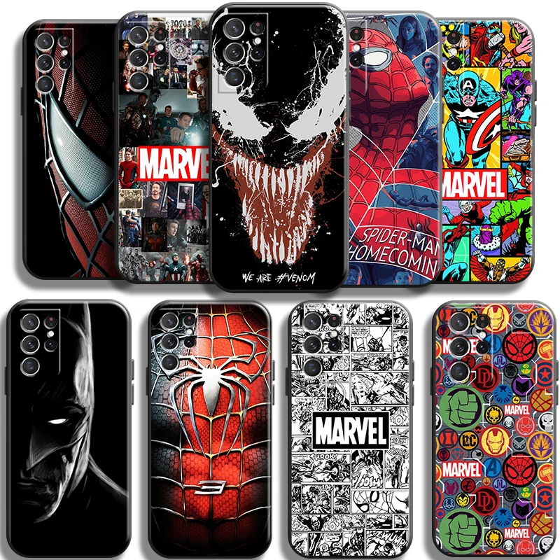 

Marvel Avengers Comics Logo For Samsung Galaxy S22 S21 S20 Ultra Plus FE S10 5G S10E Plus Phone case liquid silicone Cover funda