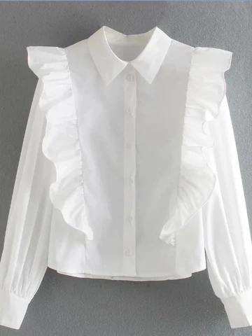 Женская свободная рубашка LUJIA ALAN S8350, Повседневная рубашка с отложным воротником, каскадными оборками и длинными рукавами, 3 цвета
