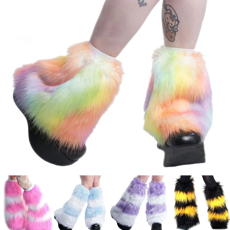 Cute Lolita Faux Fur Cuffs Pile Pile Socks Women Winter Warm Thickened Leg Warmer Boots Cuff Furry Foot Cover Plush Tube 37JB