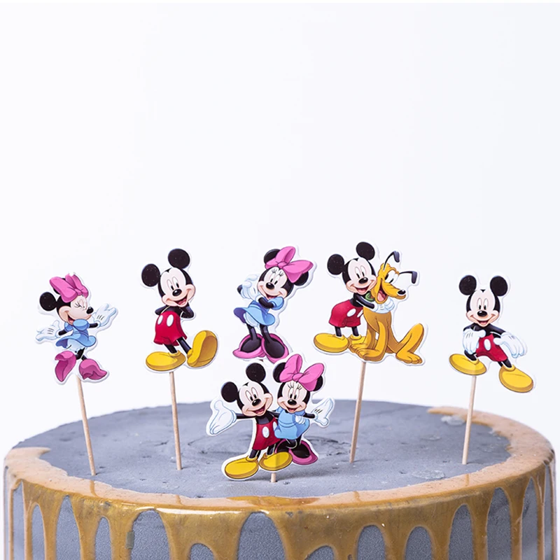 

24pcs Cartoon Mickey Minnie Mouse Cupcake Toppers Pick Kids Birthday Party Supplies Wedding Cake Flag Decorations Girl Gift New