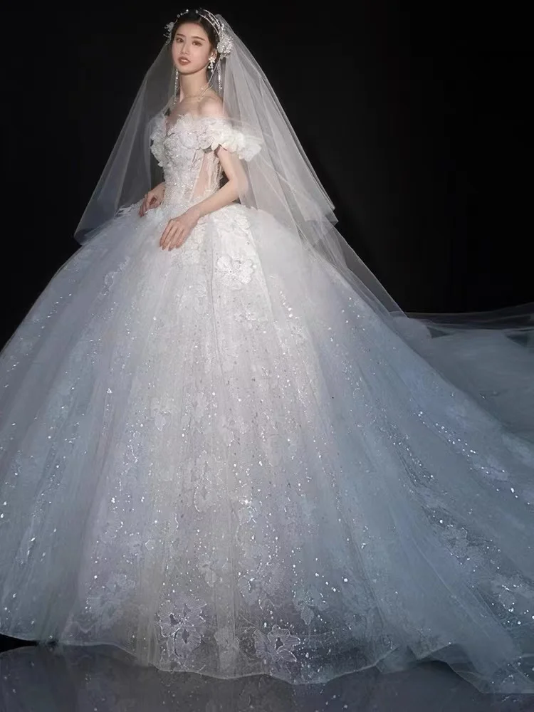 

Charbel zoe Elie saab Yousef alijasmi A-line Wedding Dresses White Applique Pears Off Shoulder Bridal Dress GoZuhair Kylie Jenne