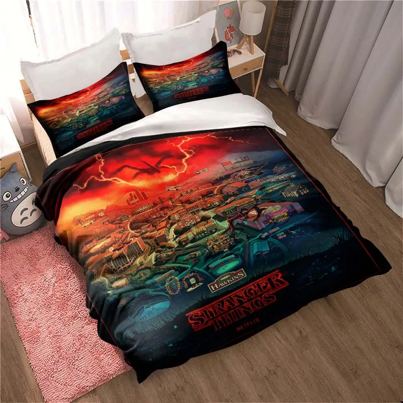 Stranger Things Season Horror Drama Design Decorative 3 Piece Bedding Set Children Adult Gift  Bed Linings