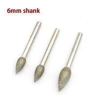 1pcs 6x10 6x12 6x20mm torch shaped electroplated emery diamond grinding head rotary bits glass jade stone carving drilling tools