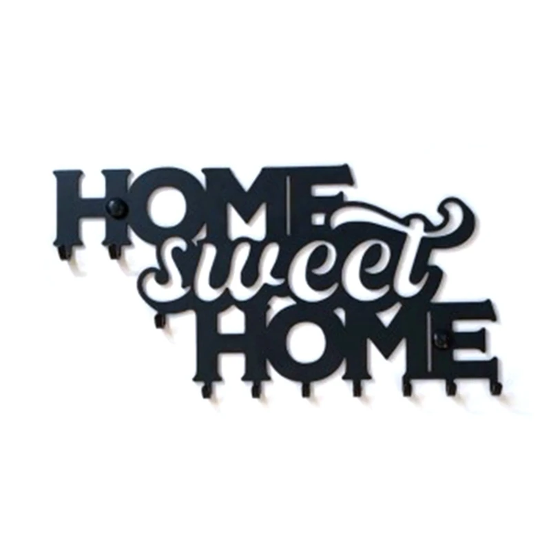 

Sweet Home Black Metal Key Hook Rack, Hanging Rack For Home Wall Decor, Front Door, Kitchen And Bedroom