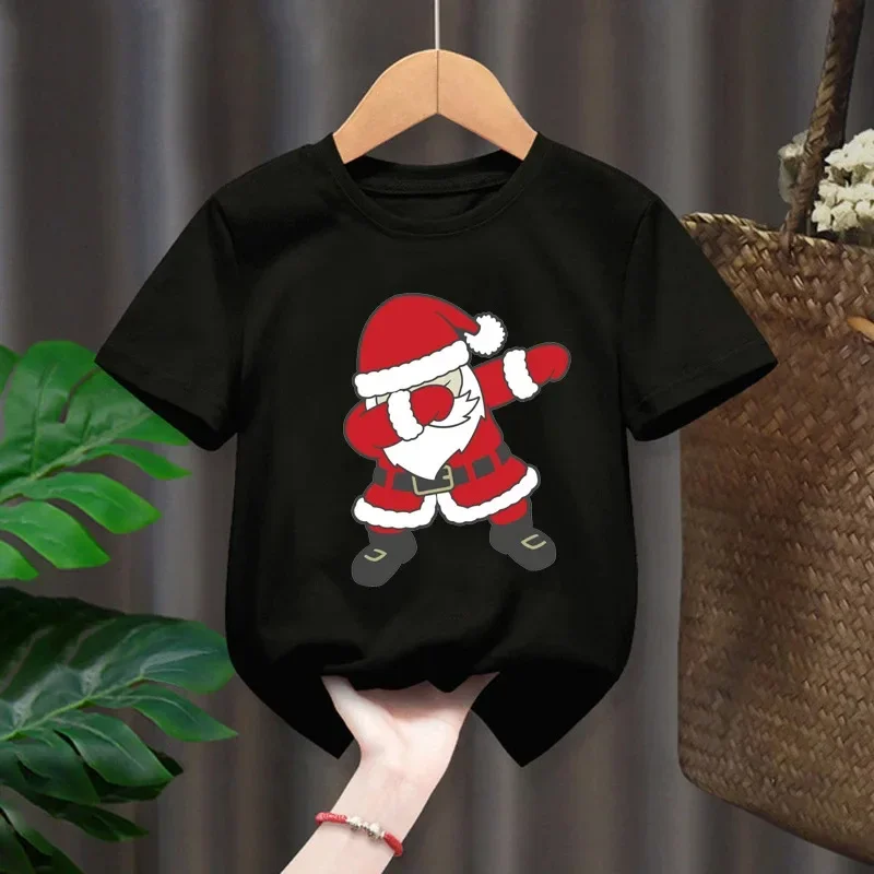 Christmas Santa Elk Short-sleeved Children's Round Neck T-shirt Casual Cartoon Red Men's and Women's Tops Harajuku