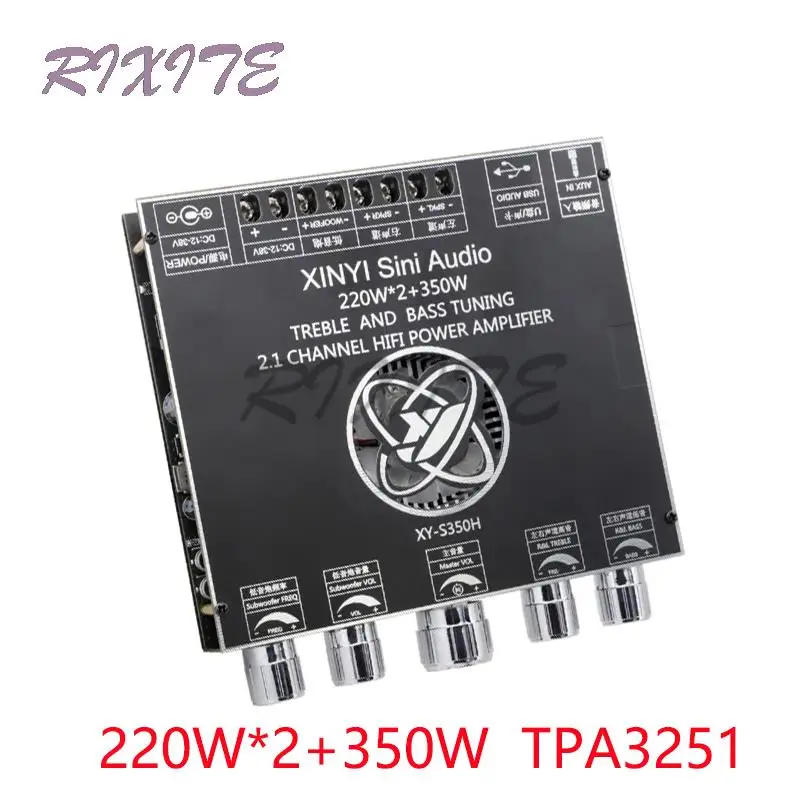 Placa de Amplificador de Cinema em Casa 2*220w + 350w Bluetooth Subwoofer Potência Áudio 2.1 Canais Classe d Aux 5.1 Tpa3251d2