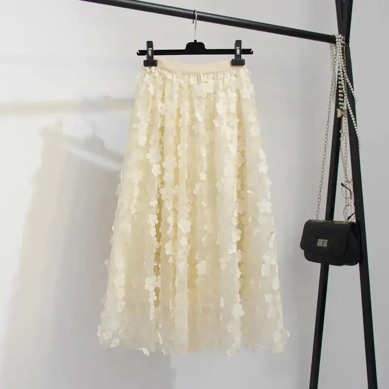 Трехмерная сетчатая юбка с цветочной вышивкой женская летняя новая модная