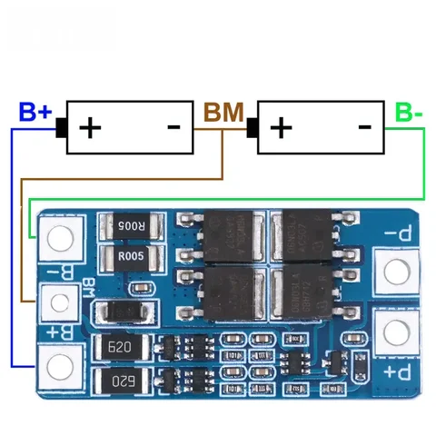Литий-ионная плата защиты BMS HX-2S  для двух аккумуляторов 18650