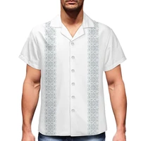 2022 new design men shirts polyester samoa polynesia tribal white print shirt for men short sleeve oversized designer mens shirt
