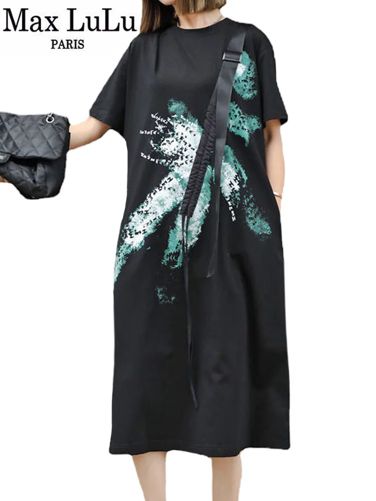 

Max LuLu Summer Women Fashion Loose Elegant Printed Dresses 2023 Ladies Luxury Casual Vintage Long Vestidos Classic Punk Clothes