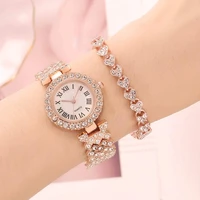 2pcs womens bracelets watches wholesale items for business gift to girlfriend full diamond rose gold quartz watch sale reloj