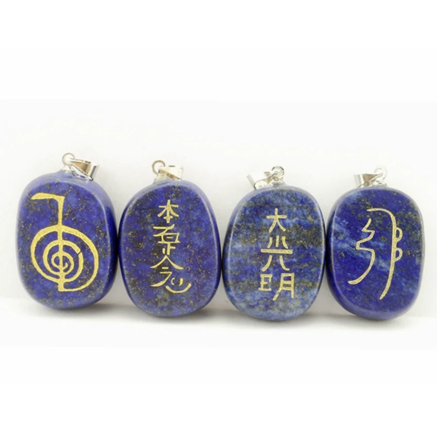 Vendita calda intagliato lapislazzuli naturale amuleto ciondolo guarigione maestro Prop Reiki simbolo Chakra quattro elementi energia pietra collana