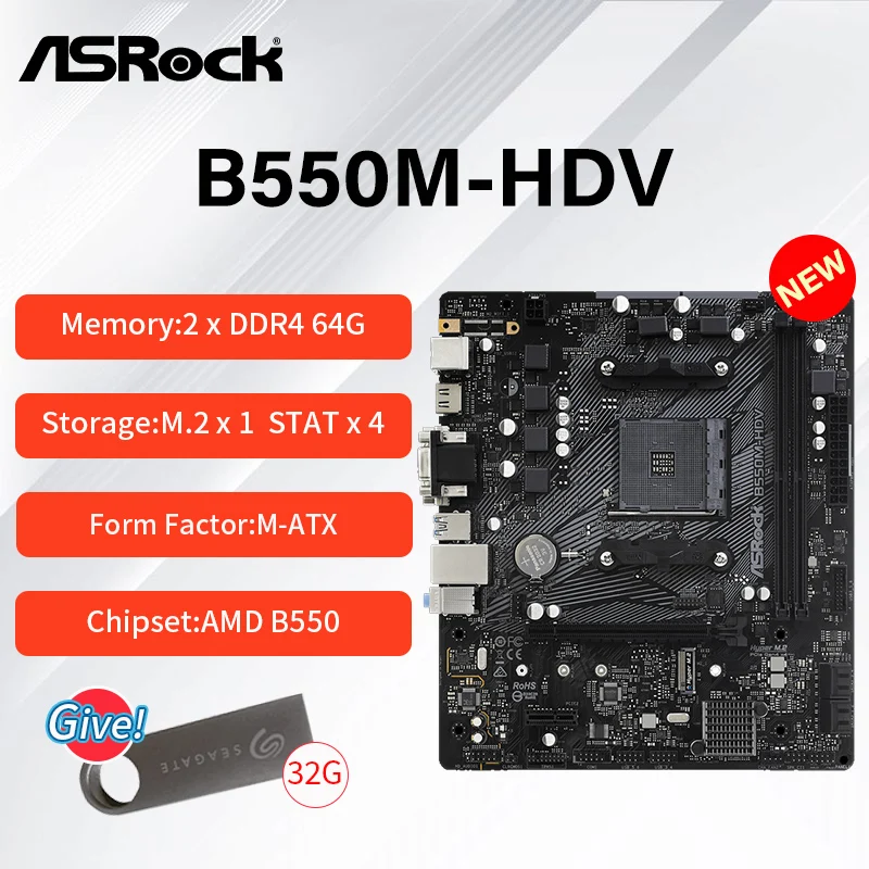 

Новый ASRock B550M-HDV Micro-ATX AM4 системная плата AMD B550 64G Placa Mae