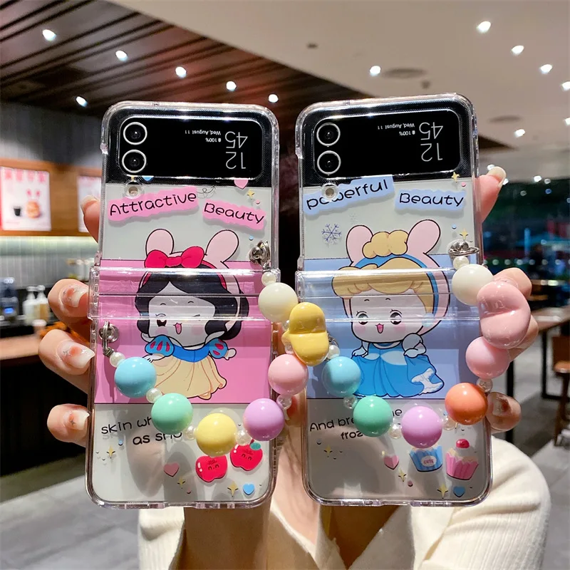 

Cartoon Girl Chains Phone Case for Samsung Galaxy Z Flip 3 Z Flip 4 Hard PC Back Cover for ZFlip3 ZFlip4 Case Shell