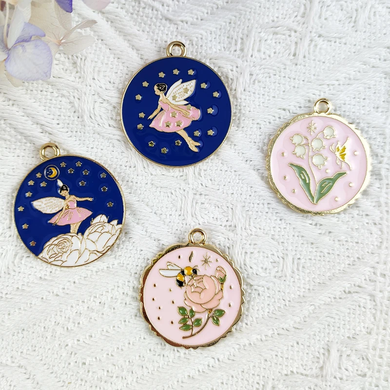 

MuhNa 10pcs Round Shape Flower Bee Angel Girl Enamel Charms Fit Jewelry Making Accessory DIY Bracelet Earrings Pendant