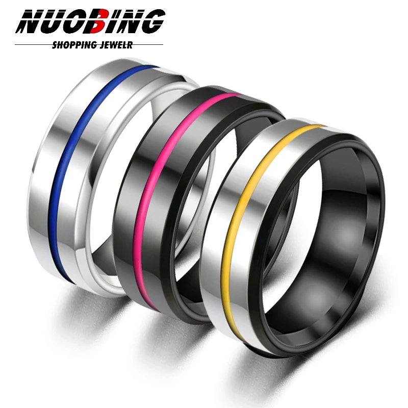 

Women Men's Biker Bar Engagement Ring 8MM fashion Dazzle Cool Red Gold 316L Stainless Steel Wedding Jewelry Party Gift