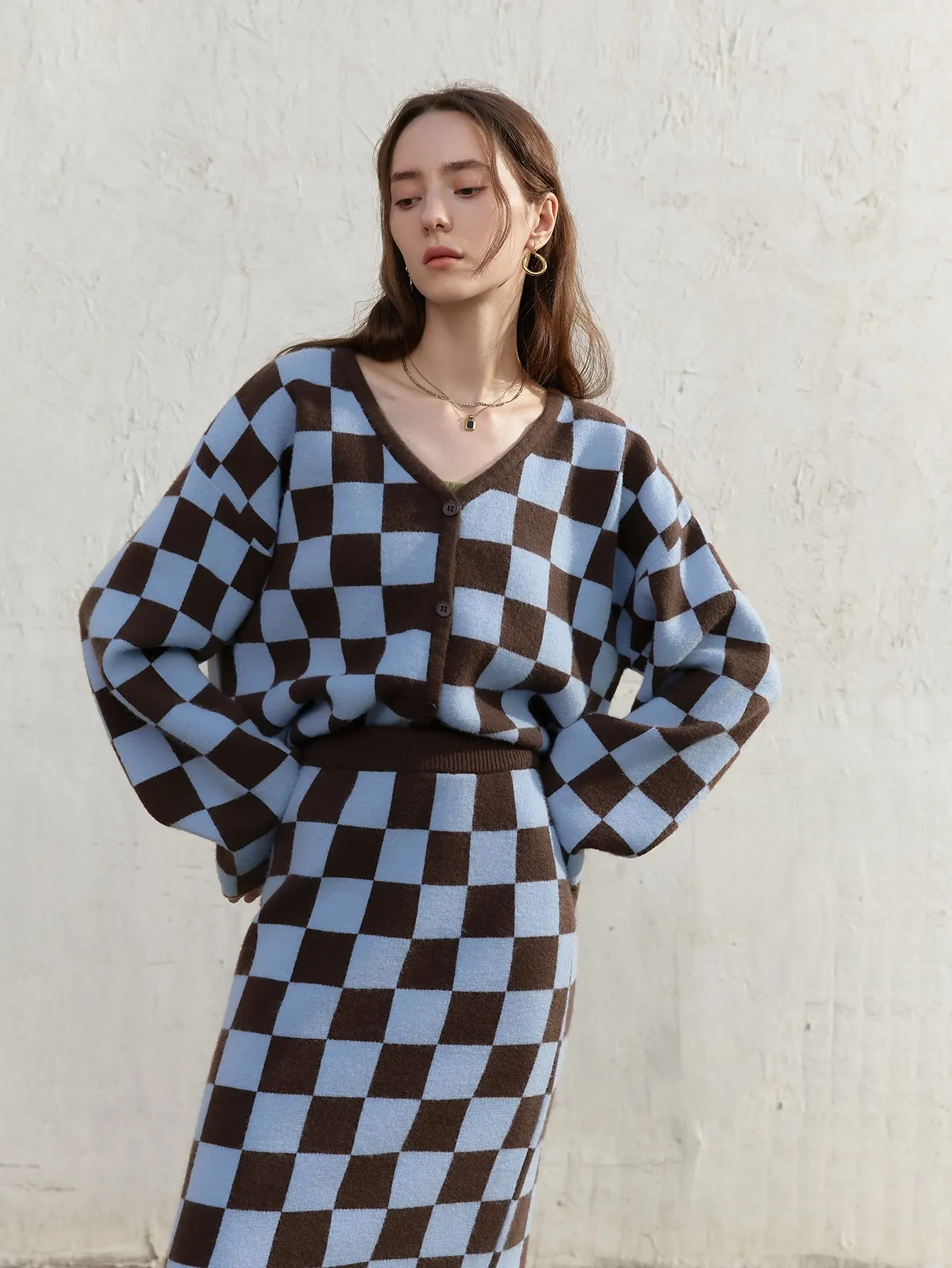 AEL Erdos Шахматная вязаная юбка средней длины Женская