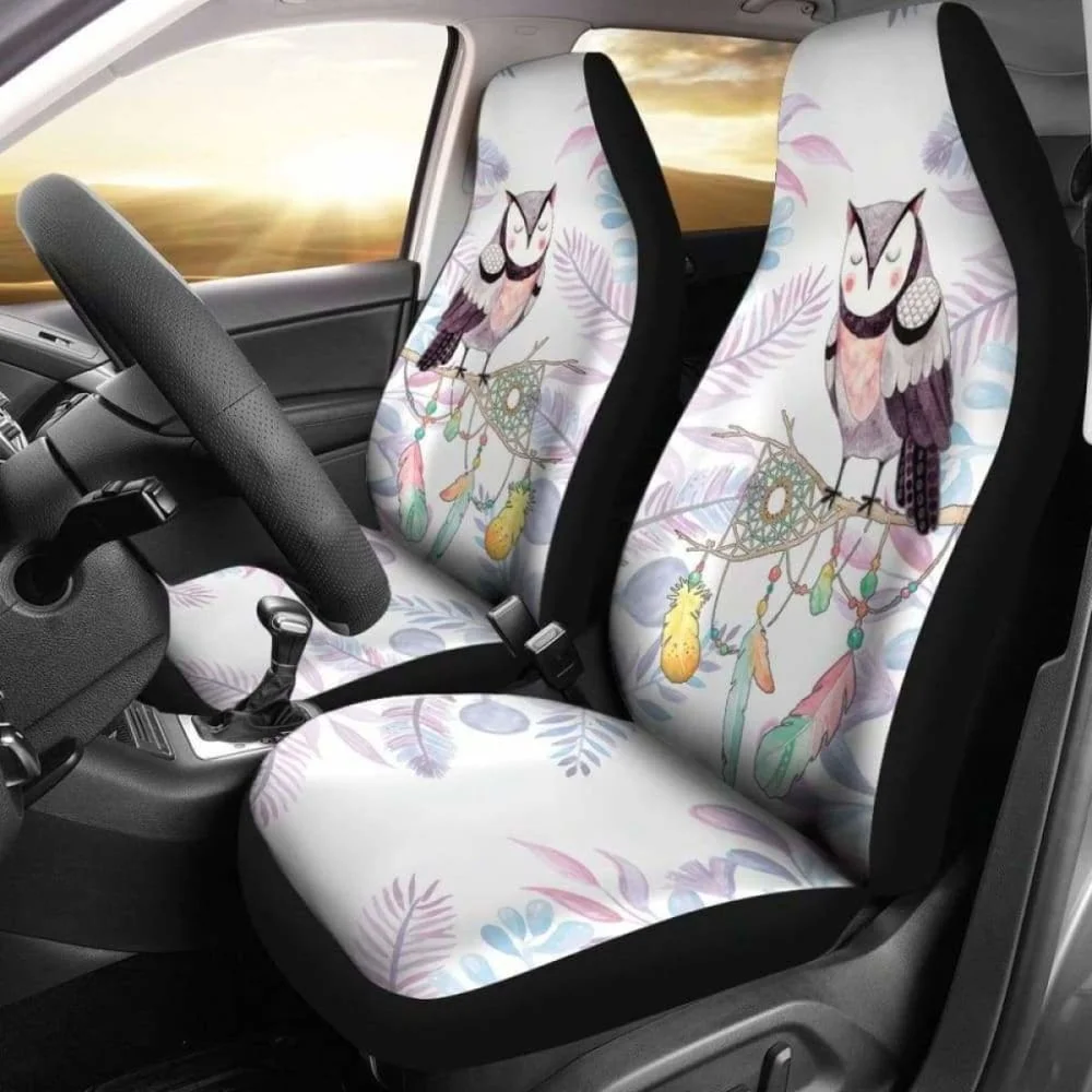 

Чехлы для автомобильных сидений 174716 с акварельным рисунком совы, комплект из 2 универсальных защитных чехлов для передних сидений