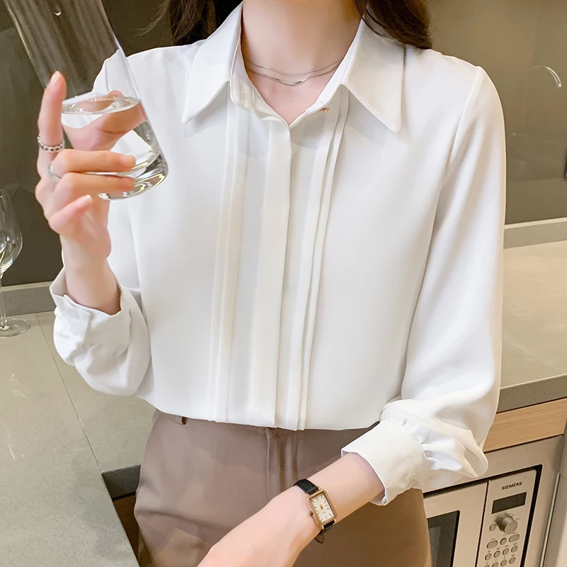 

2022 New Chiffon Long Sleeve Casual White Shirt Women's Workplace Commuter Style Shirt Versatile Women's Top M-4xl