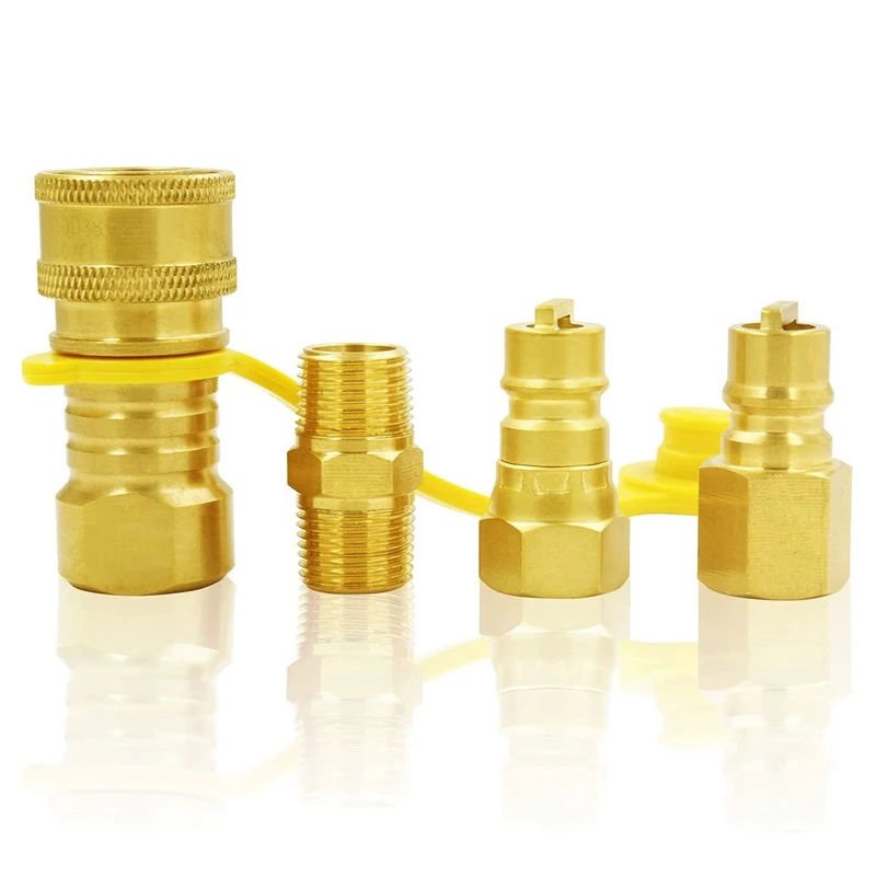 3/8Inch Natural/LP Gas Brass Quick Connect Fitting Adapter Kit, 3/8Inch Quick Connect Plug,3/8Inch Male