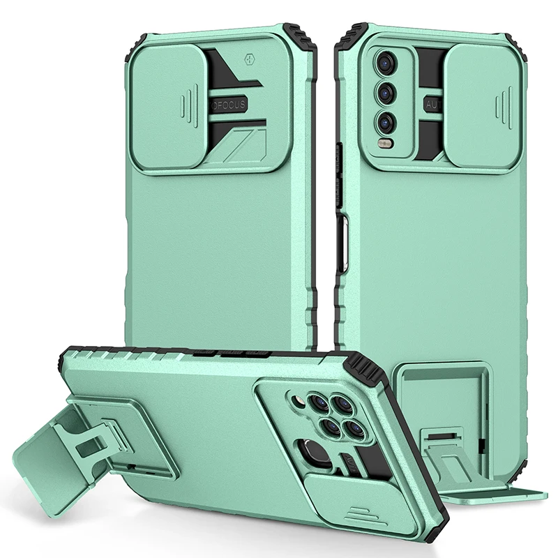 

Shockproof Case for VIVO Y21 Y53S Y33S Slide Camera Protection Vertical KickStand Phone Back Armor Cover for VIVO V21 V23 5G 4G