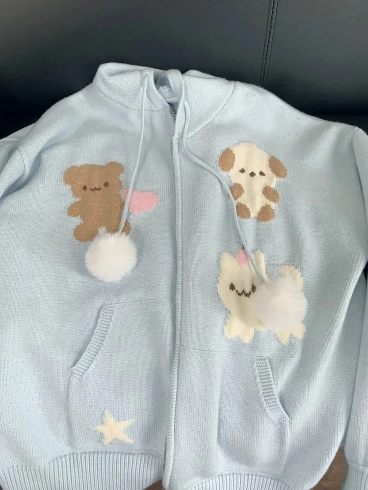 Женский кардиган на молнии с капюшоном Kawaii Little Bear