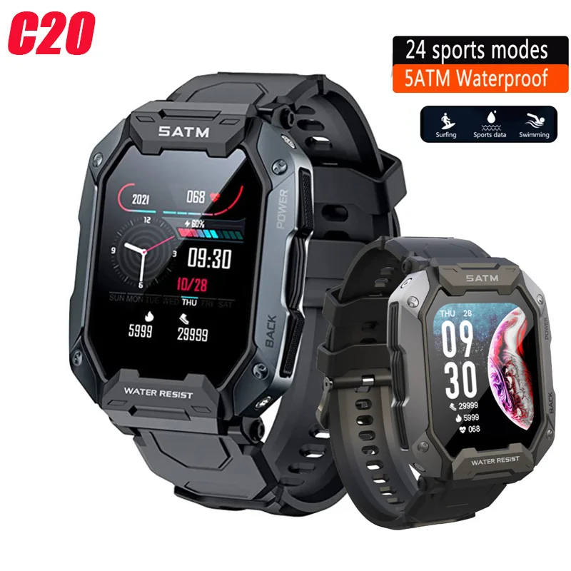 

C20 Smart Watch Men 5 ATM IP68 Waterproof Heart Rate Monitor Blood Pressure Oxygen Fitness Bluetooth Outdoor Sport Smartwatch