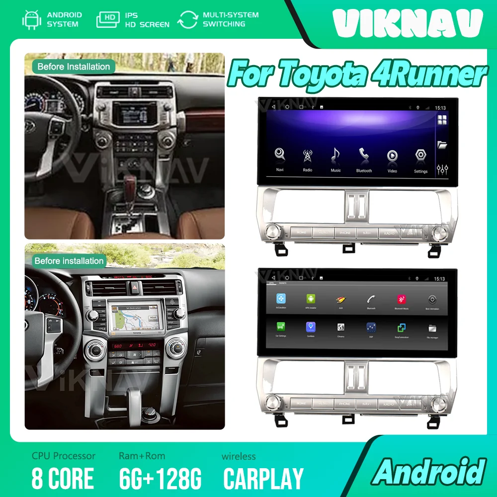 

Автомобильный радиоприемник с экраном 12,3 дюйма на Android для Toyota 4runner 2009-2019, мультимедийный плеер с GPS-навигацией, беспроводное головное устройство Carplay