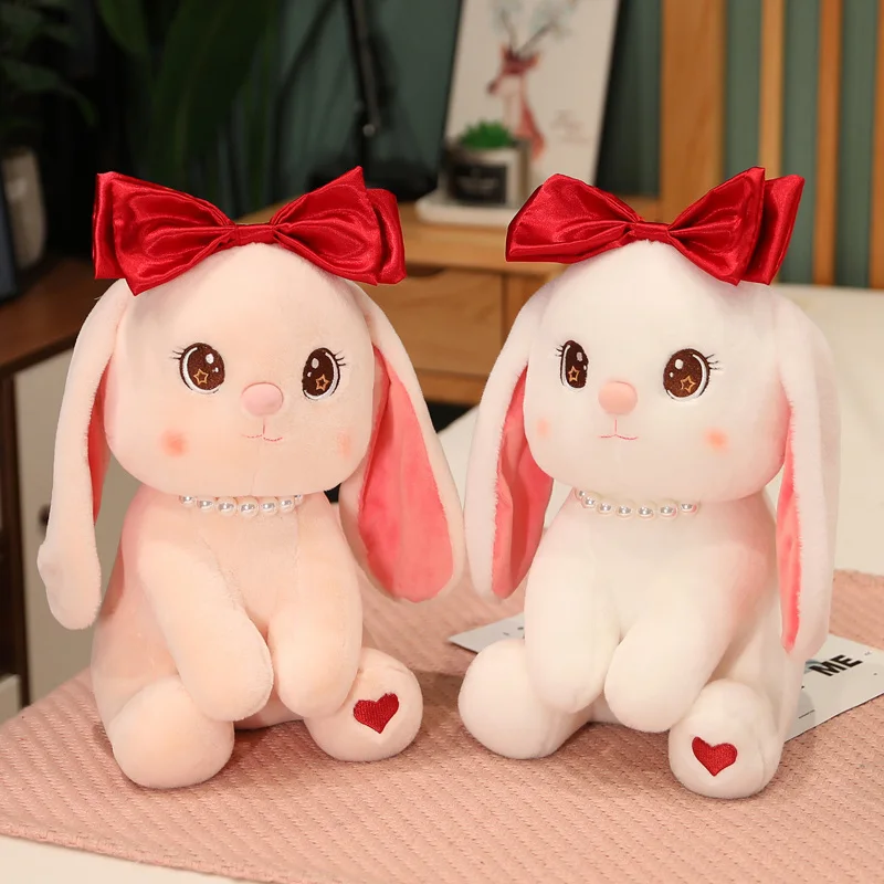 

22-45cm Cute Cuddly Bowknot Bunny Stuffed Animal Rabbit Plush Doll Soft Baby Toy for Girls Girlfriends Loves Home Car Decor
