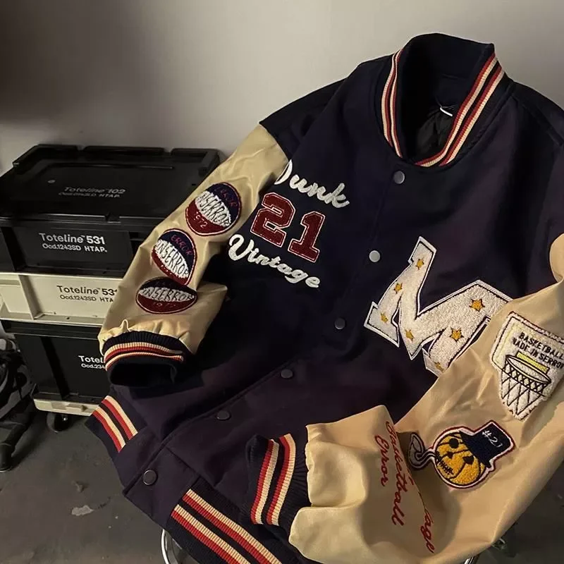 

NEW IN embroidered baseball uniform jacket European American retro hiphop bomber spring autumn loose casual punk couple jacket