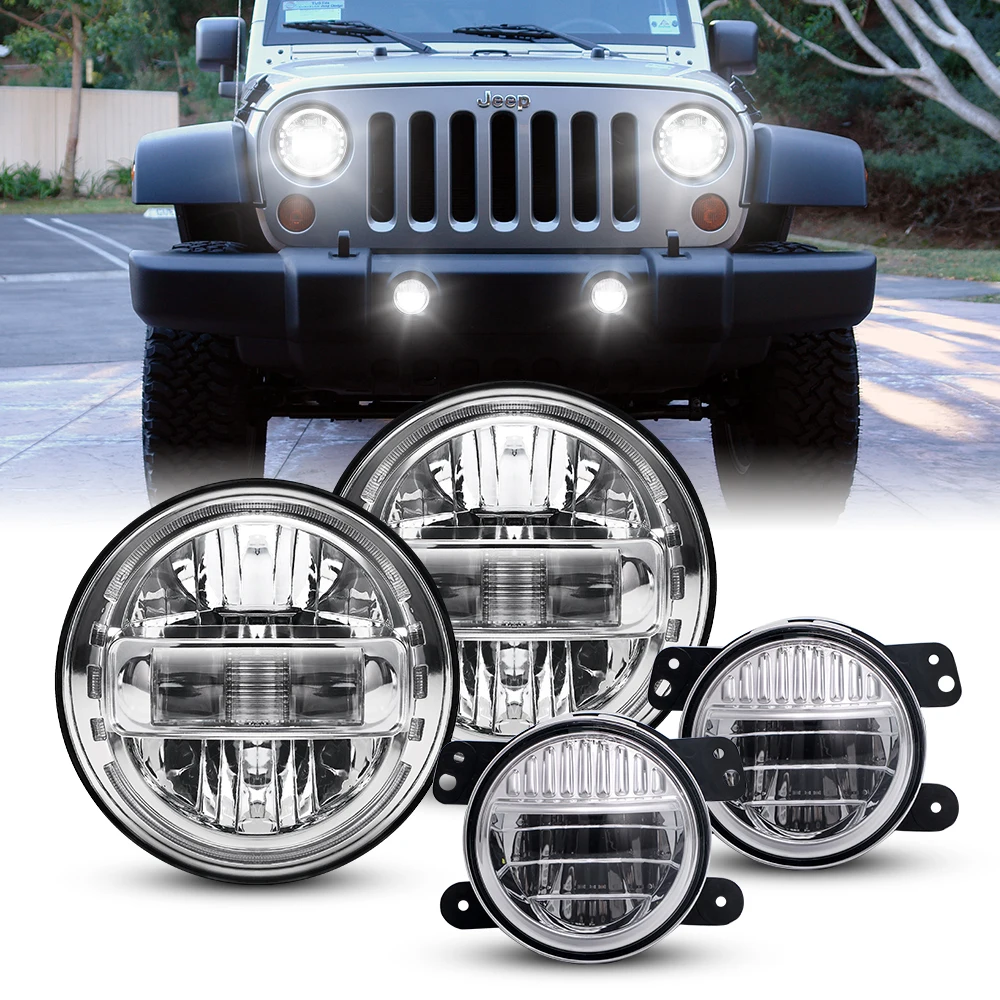 

7 Inch LED Headlight With High-Low Beam DRL Hole + 4 Inch Fog Light For Jeep Wrangler JK JKU 2007-2018 Car Light Assembly Set