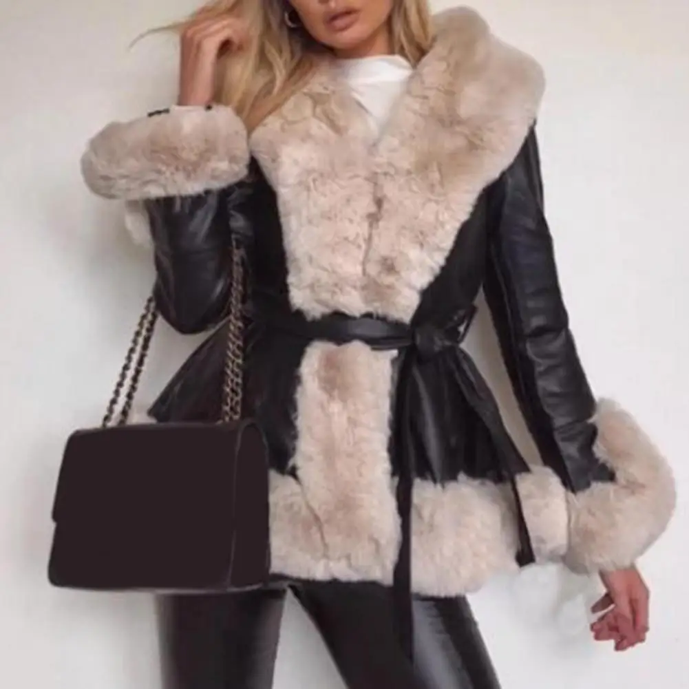 

Короткие Куртки из искусственной кожи, женские модные пальто с поясом на завязках, женские элегантные куртки из искусственного меха с боков...