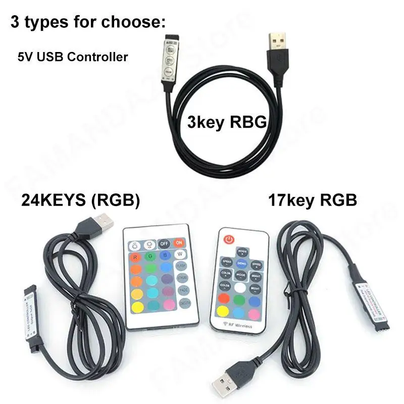 Фото Мини-3 клавиши USB 5V mini 17key 24key 4Pin RGB светодиодная лента RF Контроллер Кабель управления Дистанционный диммер для светодиодной ленты M20 №2