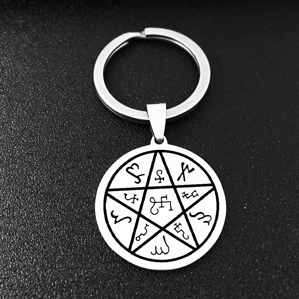 

Beautiful Meaning Success and Wealth Talisman Keychain Supernatural Wicca Amulet Round Keyring Stainless Steel Jewelry YP8925