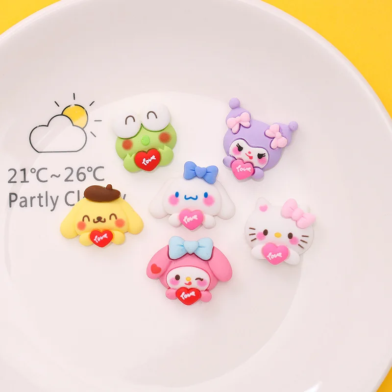 

10Pcs Kawaii Resin Accessories Sanrio Anime Kuromi Cinnamoroll Cute Hello Kitty Girl Heart Cartoon Hairpin Patch Toys for Girls