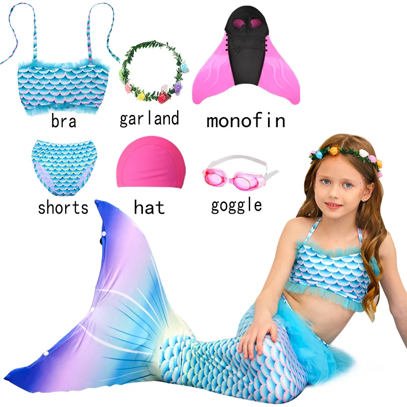 

Kids Girls Swimming Mermaid Tail Summer Cosplay Garland Cute Children Fantasy Swimsuit Birthday Pool Party Gift