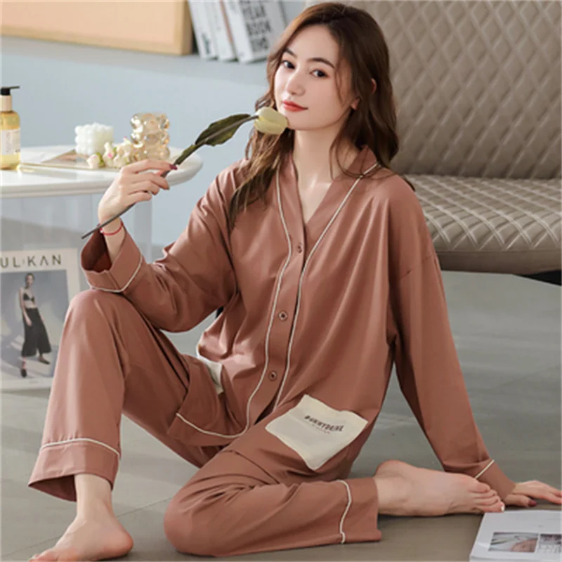 Casual Pajamas Set Soft Sleepwear For Women Elastic Cotton Pyjama Women's Sweet Cartoon V-Neck Homewear Clothes Big Size