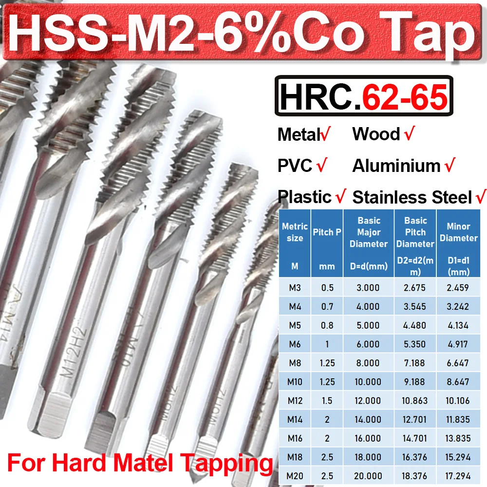 

Metric HSS Spiral Flute Screw Threading Taps Drill Set Tools for Machine Metals and Dies Set M2 M2.5 M3 M4 M5 M6 M8 M10 M12 M16