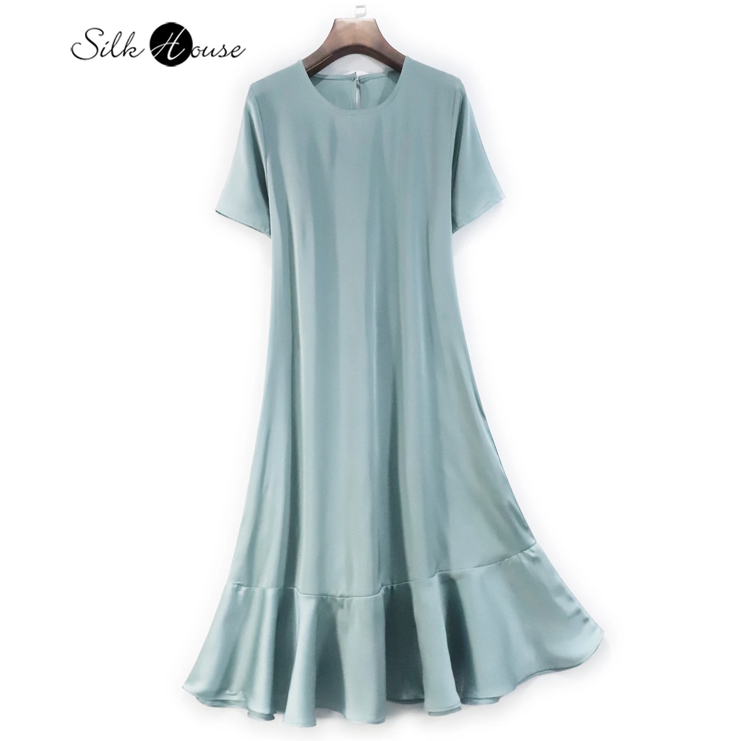 Haze Blue Heavy Silk Dress Women's Fashion Dress Mulberry Silk 2022 Spring New
