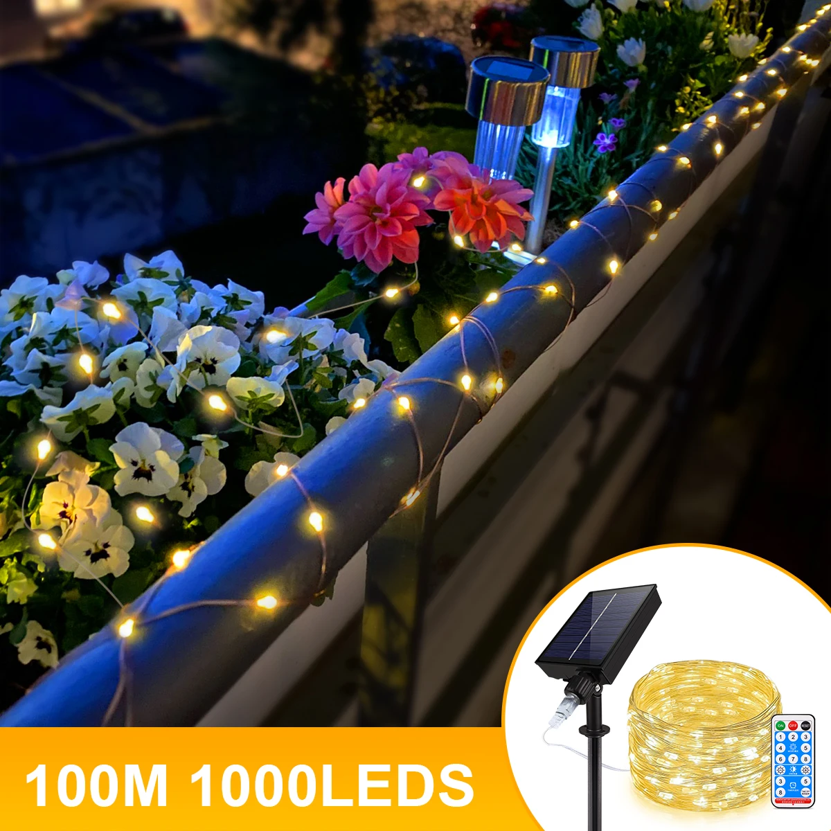 

100M 1000 LEDs Solar String Lights Fast Charge Large Solar Panel Waterproof Outdoor Garden Garland Christmas Decor Fairy Light