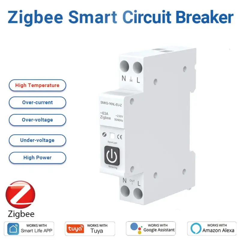 

Smart Circuit Breaker With Metering 1p 63a Din Rail Tuya Alexa Google Home Zigbee Home Automation Remote Control Switch
