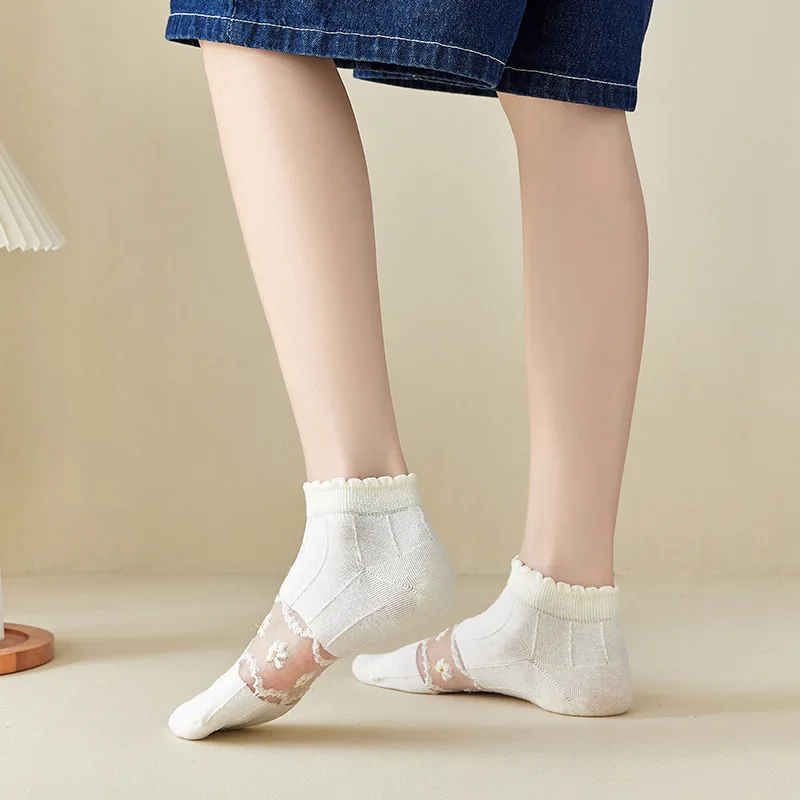10Pairs/Pack Woman Cotton Ankle Invisible Socks Embroidery Novelty Cute Breathable Boat Short Sock Chausette Calcetines Mujer