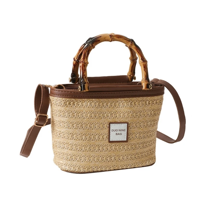

Fashionable Crossbody Bag Straw Bucket Handbag Women Crossbody Bags for Lady Travel Carrying Essential 517D