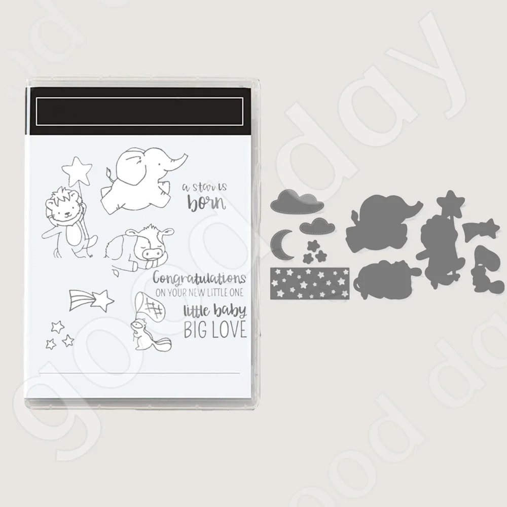 

2023 New Elephants and Lions Cutting Dies Stamps Scrapbook Diary Decoration Embossing Template Diy Greeting Card Handmade