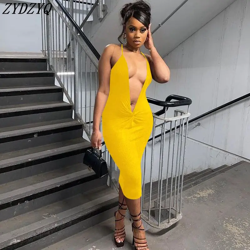 

ZYDZYQ Sexy Dress Summer Solid V-neck Sling Backless Nightclub Party Gown Evening Maxi Dresses for Women Y2k Clothes Wholesale